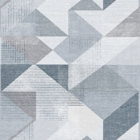 Galerie Geometrix Navy Grey Silk Screen Geometric Smooth Wallpaper