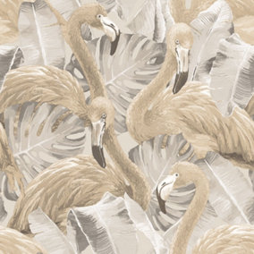 Galerie Global Fusion Beige Flamingos Smooth Wallpaper