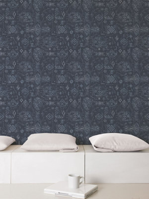 Galerie Global Fusion Blue Aztec Smooth Wallpaper