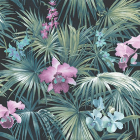 Galerie Global Fusion Blue Tropical Florals Smooth Wallpaper