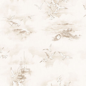 Galerie Global Fusion Bronze Brown Seagulls Smooth Wallpaper