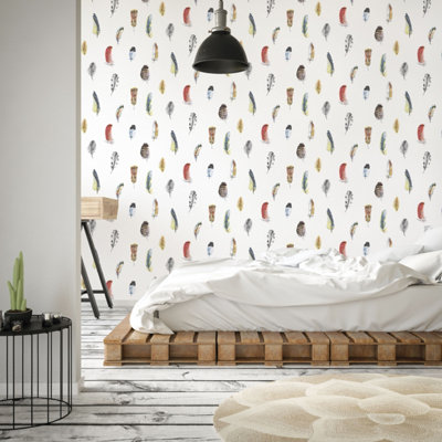 Galerie Global Fusion Multi-coloured Feathers Smooth Wallpaper