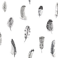 Galerie Global Fusion Silver Grey Feathers Smooth Wallpaper