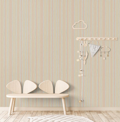 Galerie Great Kids Beige Smooth Glitter Stripes Wallpaper Roll