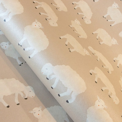 Galerie Great Kids Beige Smooth Glitter Sweet Sheep Wallpaper Roll