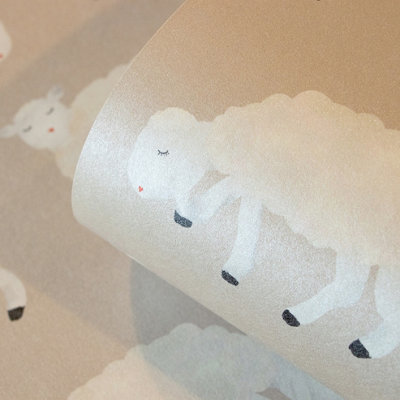 Galerie Great Kids Beige Smooth Glitter Sweet Sheep Wallpaper Roll