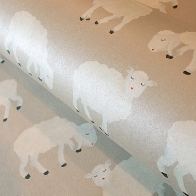 Galerie Great Kids Beige Smooth Glitter Sweet Sheep Wallpaper Roll
