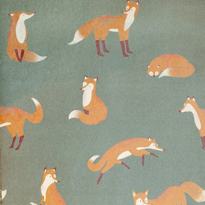 Galerie Great Kids Dark Green Smooth Glitter Friendly Foxes Wallpaper Roll