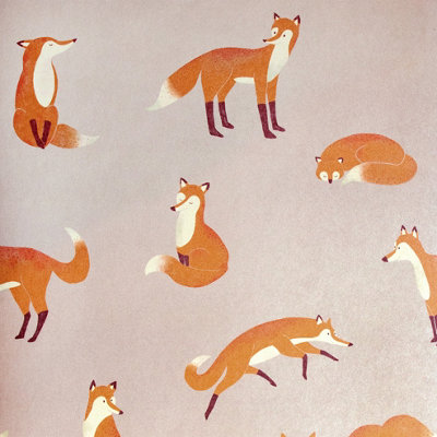 Galerie Great Kids Rose Smooth Glitter Friendly Foxes Wallpaper Roll