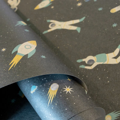 Galerie Great Kids Space Blue Smooth Glitter Super Space Wallpaper Roll