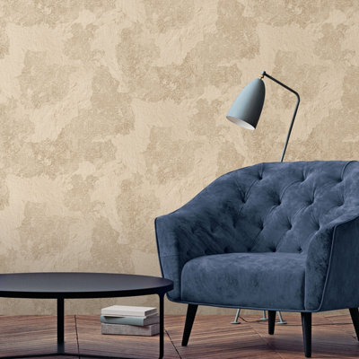 Galerie Grunge Beige Concrete Damask Smooth Wallpaper