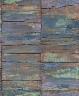 Galerie Grunge Blue Brown Green Black Wood Smooth Wallpaper