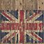 Galerie Grunge Brown Red Blue Union Jack Wood Panel Smooth Wallpaper