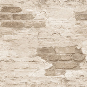 Galerie Grunge Cream Brown Exposed Brick Smooth Wallpaper
