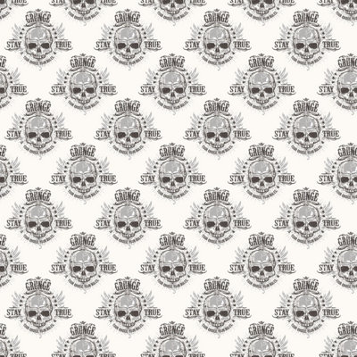 Galerie Grunge Grey Silver Black Grunge Skull Smooth Wallpaper