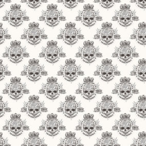 Galerie Grunge Grey Silver Black Grunge Skull Smooth Wallpaper