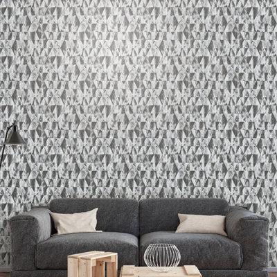 Galerie Grunge Grey Silver Black Triangular Smooth Wallpaper
