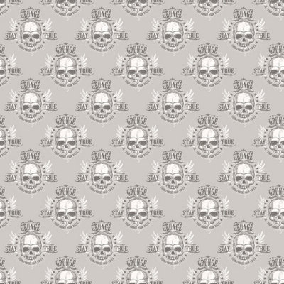 Galerie Grunge Silver White Black Grunge Skull Smooth Wallpaper