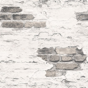 Galerie Grunge White Grey Exposed Brick Smooth Wallpaper