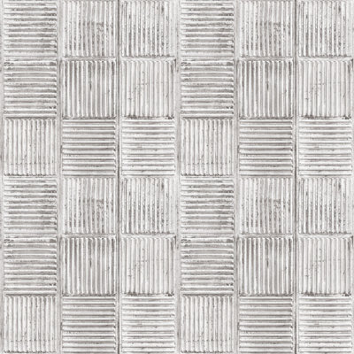 Galerie Grunge White Silver Steel Plates Smooth Wallpaper