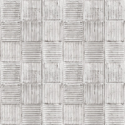 Galerie Grunge White Silver Steel Plates Smooth Wallpaper