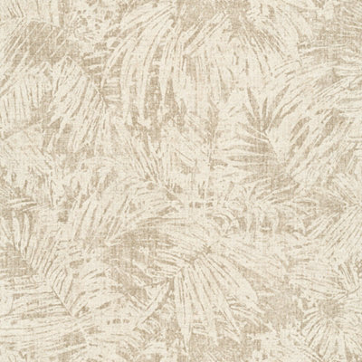 Galerie Havana Beige Cream Fern Leaf Motif Textured Wallpaper