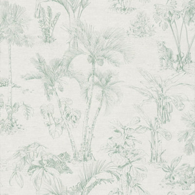 Galerie Havana Beige Green Jungle Palms Textured Wallpaper