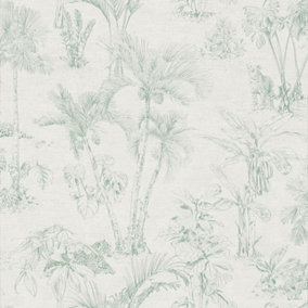 Galerie Havana Beige Green Jungle Palms Textured Wallpaper