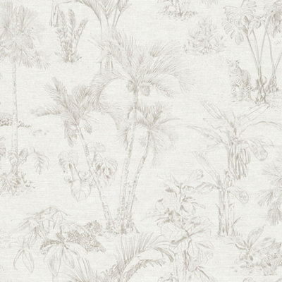 Galerie Havana Beige Grey Jungle Palms Textured Wallpaper
