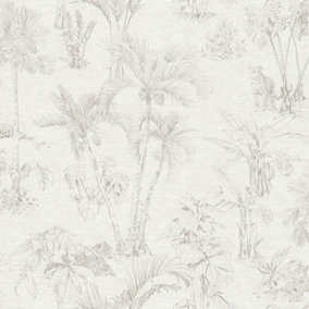 Galerie Havana Beige Grey Jungle Palms Textured Wallpaper