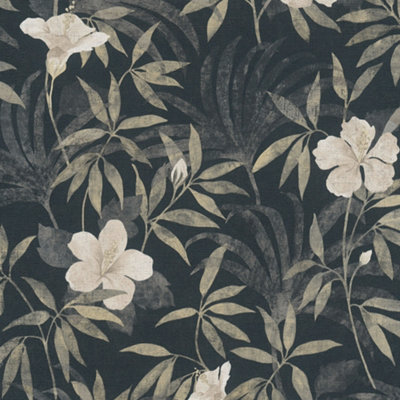 Galerie Havana Black Beige Floral Textured Wallpaper