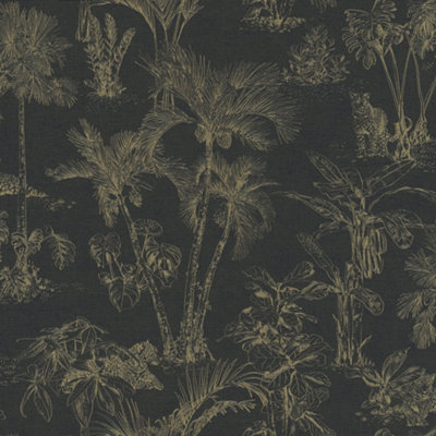 Galerie Havana Black Gold Jungle Palms Textured Wallpaper