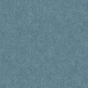 Galerie Havana Blue Floral Geometric Textured Wallpaper