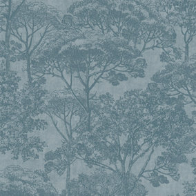 Galerie Havana Blue Tree Motif Textured Wallpaper