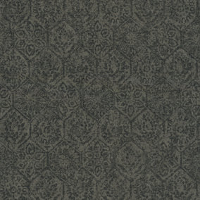 Galerie Havana Brown Black Floral Geometric Textured Wallpaper