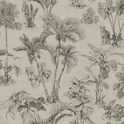 Galerie Havana Brown Black Jungle Palms Textured A4 Wallpaper Sample