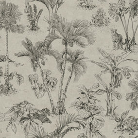 Galerie Havana Brown Black Jungle Palms Textured Wallpaper