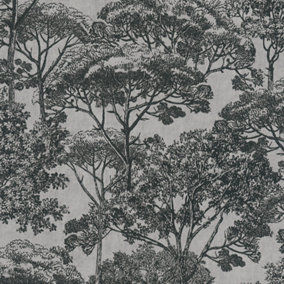 Galerie Havana Greige Black Tree Motif Textured Wallpaper