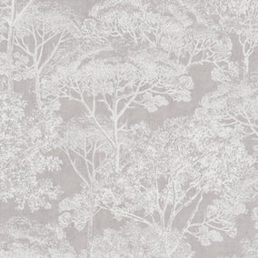 Galerie Havana Grey Cream Tree Motif Textured Wallpaper