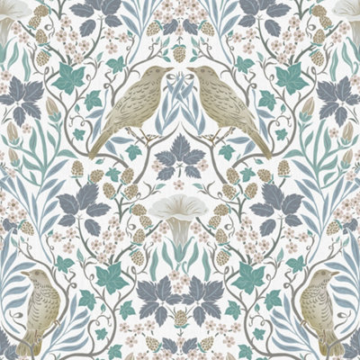 Galerie Heritage Blue Summer Garden Floral Wallpaper Roll