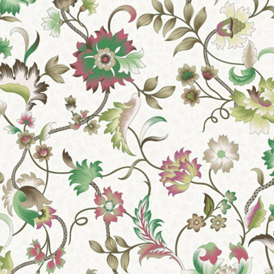 Galerie Heritage Green Floral Motif Wallpaper Roll