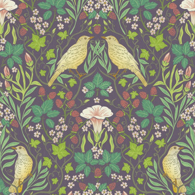 Galerie Heritage Purple Summer Garden Floral Wallpaper Roll