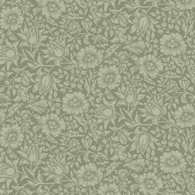 Galerie Hidden Treasures Green Floral Mallow Wallpaper Roll