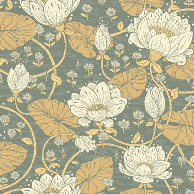 Galerie Hjarterum Collection Blue Eva Water Lillies Wallpaper Roll