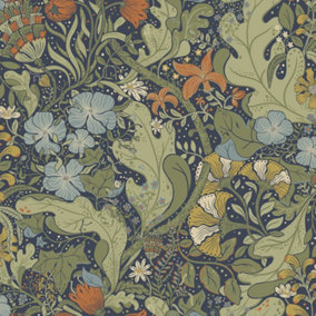 Galerie Hjarterum Collection Blue/Green Elise Floral Foiliage Wallpaper Roll