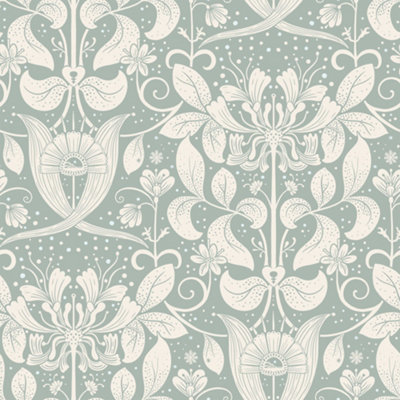 Galerie Hjarterum Collection Light Blue Berit Honeysuckle Trellis Wallpaper Roll