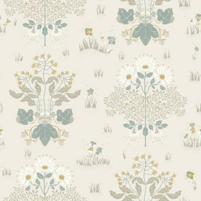 Galerie Hjarterum Collection Light Green Edla Wild Flower Field Wallpaper Roll