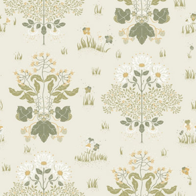 Galerie Hjarterum Collection Olive Edla Wild Flower Field Wallpaper Roll