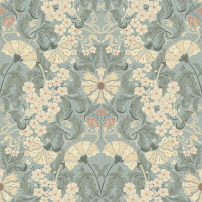 Galerie Hjarterum Collection Olive Ojvind Floral Swan Wallpaper Roll