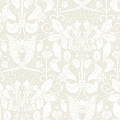 Galerie Hjarterum Collection White Berit Honeysuckle Trellis Wallpaper Roll